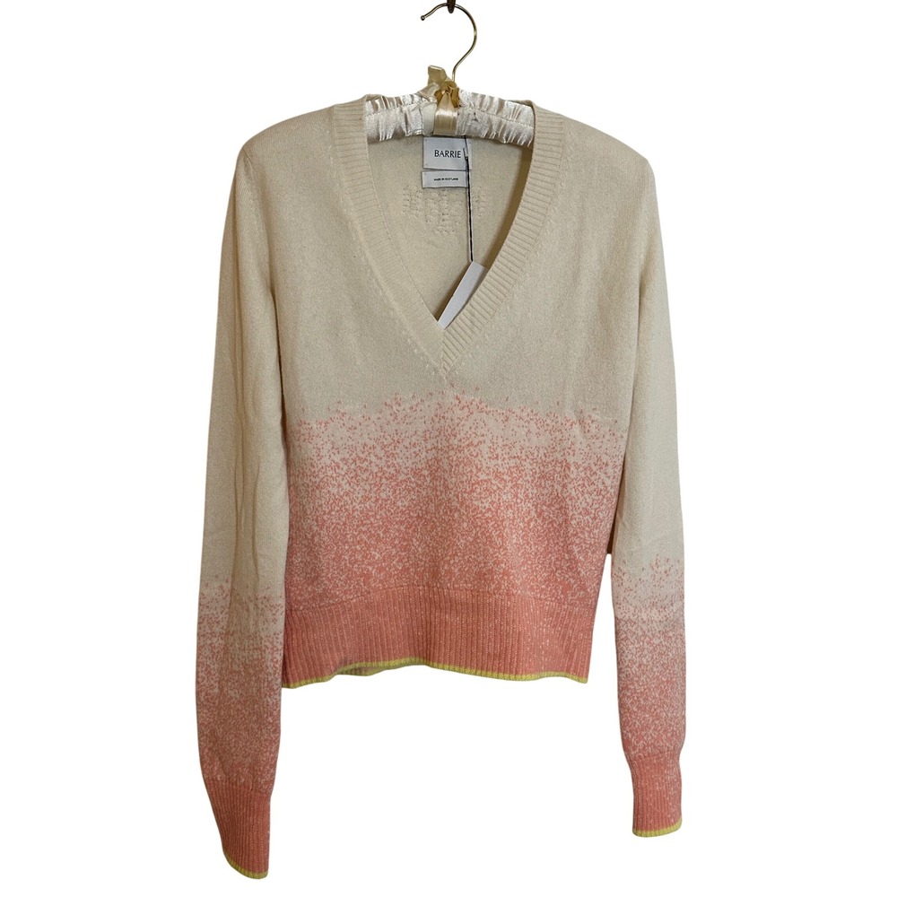 Barrie‎ Scotland Cashmere Pixel V-Neck Pullover Sweater Size XS Ivory Pink NEW